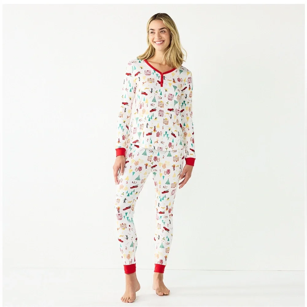 LC Lauren Conrad Women’s Holiday Village Pajama Set - Picture 1 of 12